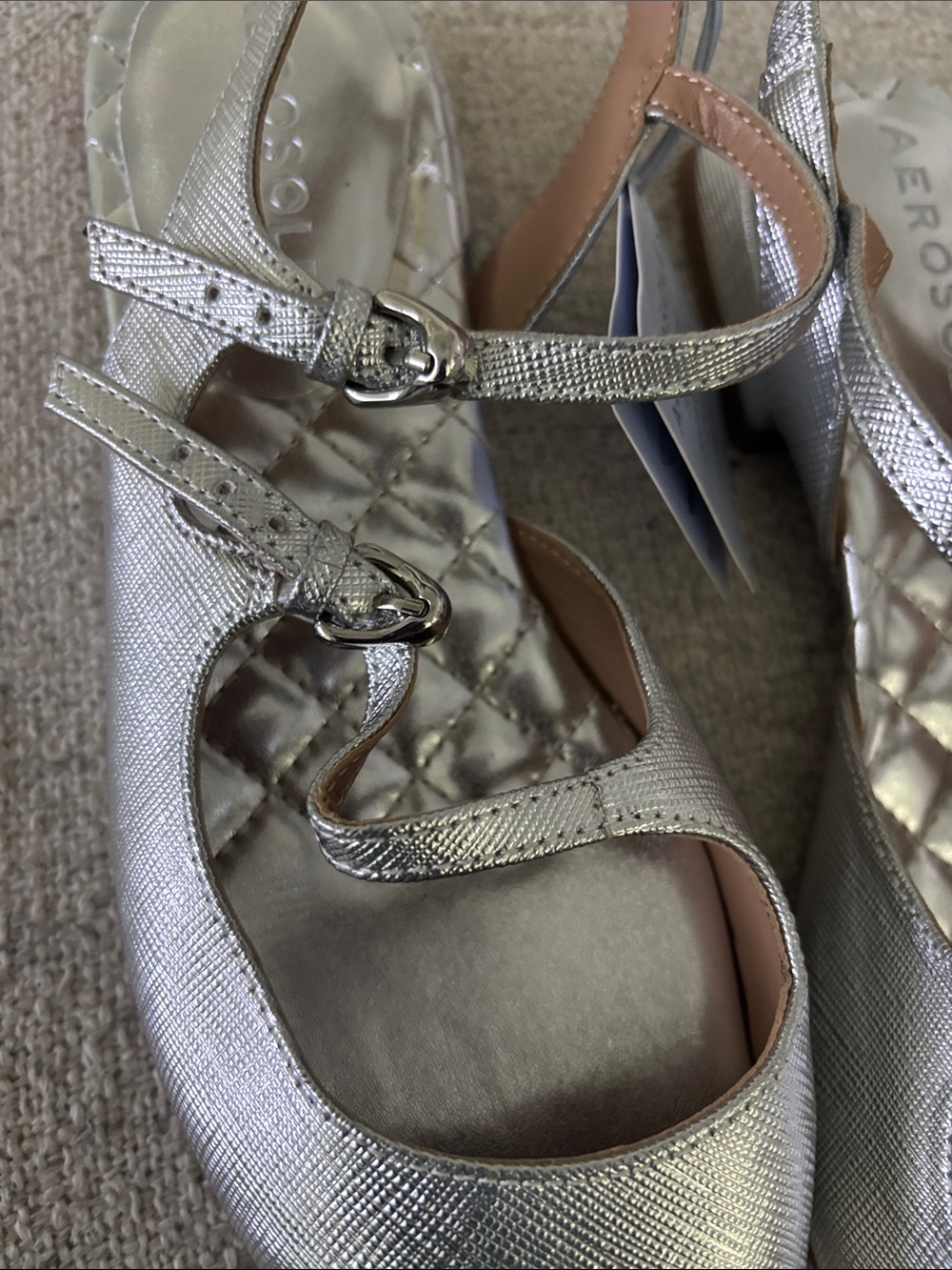 AEROSOLES Metallic Silver Pointed Slingback Flats - Picture 5 of 6